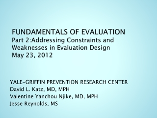 YALE-GRIFFIN PREVENTION RESEARCH CENTER David L. Katz, MD, MPH Valentine Yanchou Njike, MD, MPH