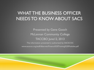 What the Business Officer Needs to Know about SACS