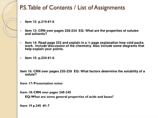 P.S. Table of Contents / List of Assignments