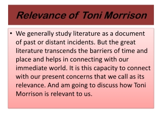 Relevance of Toni Morrison