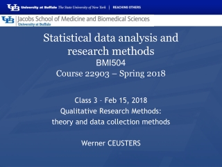 Statistical data analysis and research methods BMI504 Course 22903 – Spring 2018