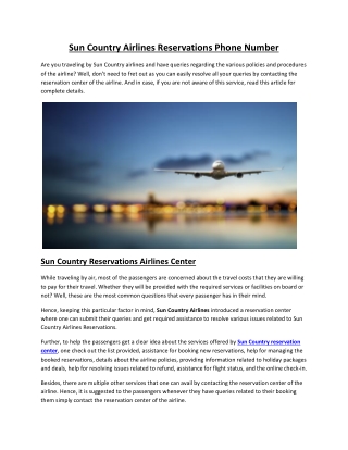 Sun Country Airlines Reservations Phone Number
