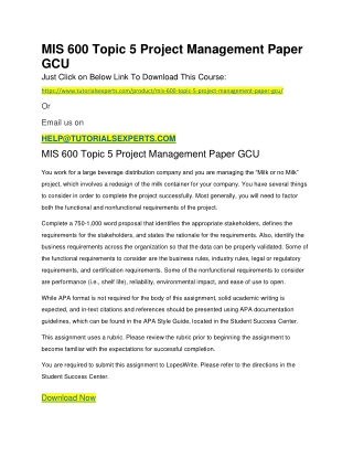 MIS 600 Topic 5 Project Management Paper GCU