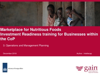 Marketplace for Nutritious Foods Investment Readiness training for Businesses within the CoP