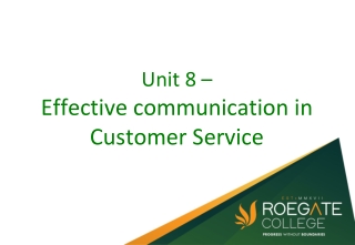 Unit 8 – Effective communication in Customer Service