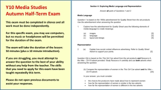 Y10 Media Studies Autumn Half-Term Exam