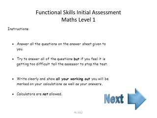 Functional Skills Initial Assessment Maths Level 1