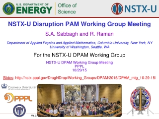 NSTX-U Disruption PAM Working Group Meeting