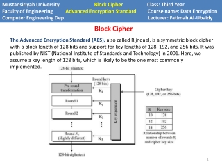 Mustansiriyah University	 Block Cipher Class: Third Year