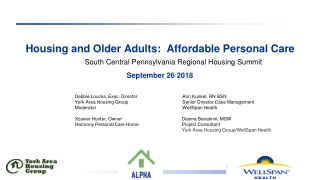 Housing and Older Adults: Affordable Personal Care September 26 2018