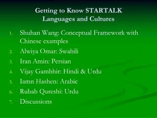 Getting to Know STARTALK Languages and Cultures