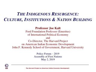 The Indigenous Resurgence: Culture, Institutions &amp; Nation Building