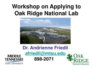 Workshop on Applying to Oak Ridge National Lab