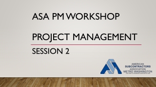 ASA PM Workshop Project Management