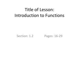 Title of Lesson: Introduction to Functions
