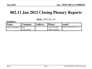 802.11 Jan 2012 Closing Plenary Reports