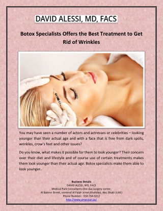 Botox Specialists Offers the Best Treatment to Get Rid of Wrinkles