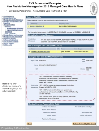 EVS Screenshot Examples New Restrictive Messages for 2018 Managed Care Health Plans