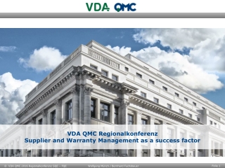 VDA QMC Regionalkonferenz Supplier and Warranty Management as a success factor
