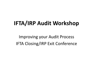 IFTA/IRP Audit Workshop