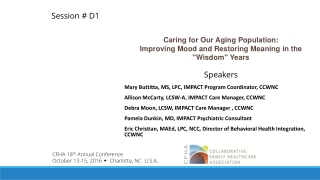 Caring for Our Aging Population: Improving Mood and Restoring Meaning in the &quot;Wisdom&quot; Years