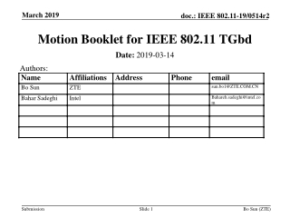 Motion Booklet for IEEE 802.11 TGbd