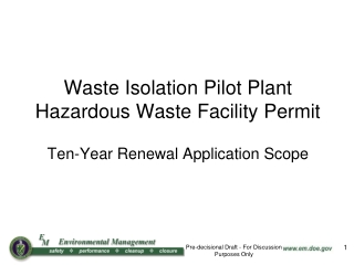 Waste Isolation Pilot Plant Hazardous Waste Facility Permit Ten-Year Renewal Application Scope