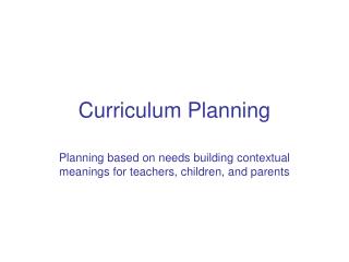 Curriculum Planning