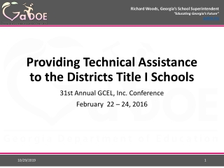 Providing Technical Assistance to the Districts Title I Schools