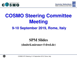 COSMO Steering Committee Meeting 9-10 September 2019, Rome, Italy