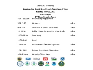 Grant 101 Workshop Location: Isla Grand Resort South Padre Island, Texas Tuesday, May 23, 2017