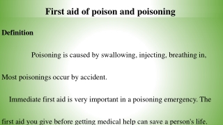 First aid of poison and poisoning