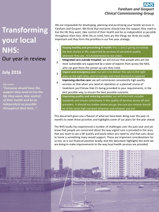 Transforming your local NHS: Our year in review July 2016