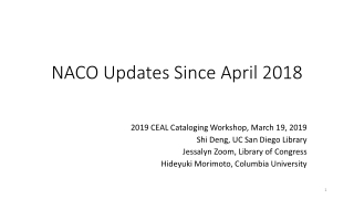 NACO Updates Since April 2018