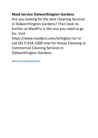 Maid Service Dalworthington Gardens