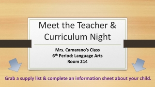 Meet the Teacher &amp; Curriculum Night