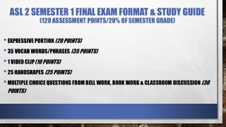 ASL 2 Semester 1 Final Exam FORMAT &amp; Study Guide (120 Assessment Points/20% of semester grade)
