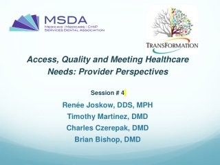 Access, Quality and Meeting Healthcare Needs: Provider Perspectives Session # 4