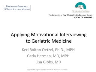 Applying Motivational Interviewing to Geriatric Medicine