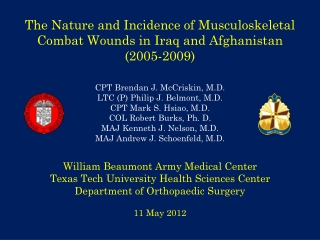 The Nature and Incidence of Musculoskeletal Combat Wounds in Iraq and Afghanistan (2005-2009)