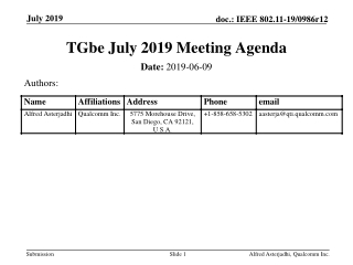 TGbe July 2019 Meeting Agenda