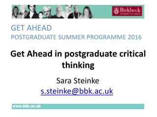 GET AHEAD POSTGRADUATE SUMMER PROGRAMME 2016