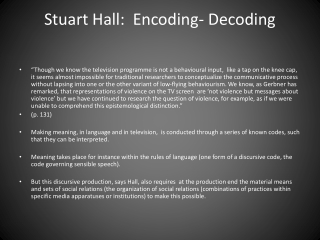 Stuart Hall: Encoding- Decoding