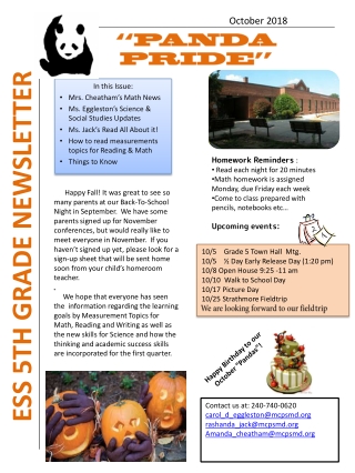 ESS 5TH GRADE NEWSLETTER