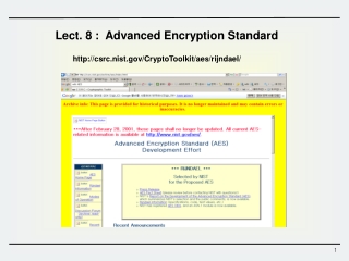 Lect. 8 : Advanced Encryption Standard