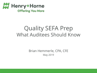 Quality SEFA Prep What Auditees Should Know