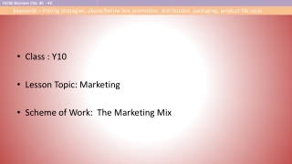 Class : Y10 Lesson Topic: Marketing Scheme of Work: The Marketing Mix