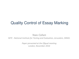 Quality Control of Essay Marking
