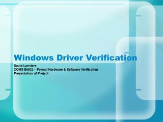 Windows Driver Verification