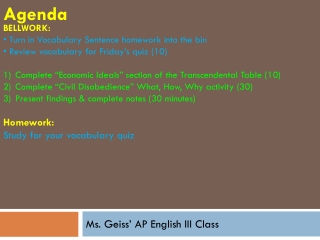 Ms. Geiss ’ AP English III Class